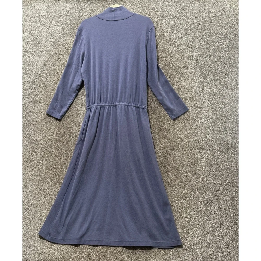 LL Bean Maxi Dress Women Cotton Mock Neck Large Petite Pockets Modest Minimalist